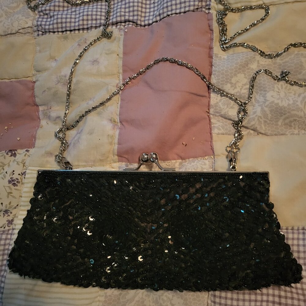 Black sequin clutch evening bag